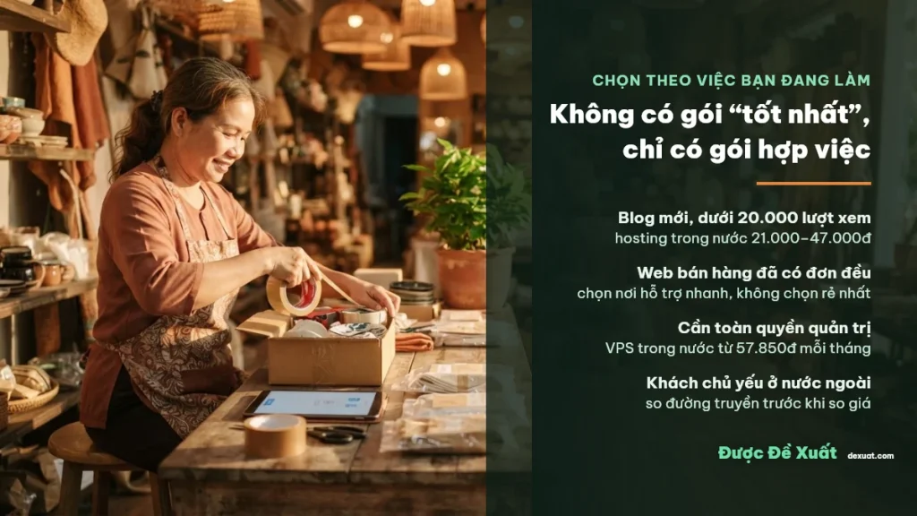 Bốn tình huống chọn hosting hoặc VPS: blog mới, web bán hàng, cần quyền quản trị, khách ở nước ngoài