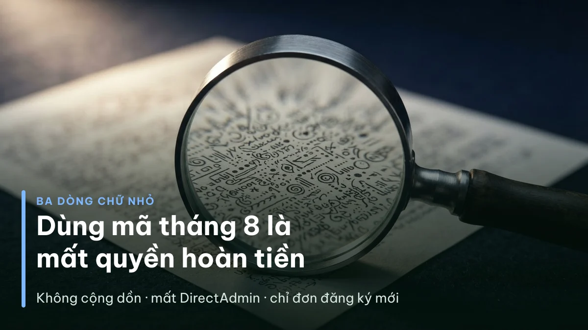 Điều kiện chương trình khuyến mãi Vietnix tháng 8: không cộng dồn mã và không áp dụng chính sách hoàn tiền