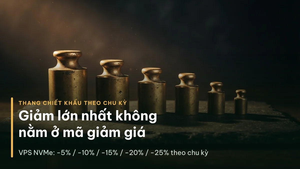 Thang chiết khấu theo chu kỳ của Vietnix: VPS NVMe giảm 5% đến 25% tuỳ chu kỳ thanh toán