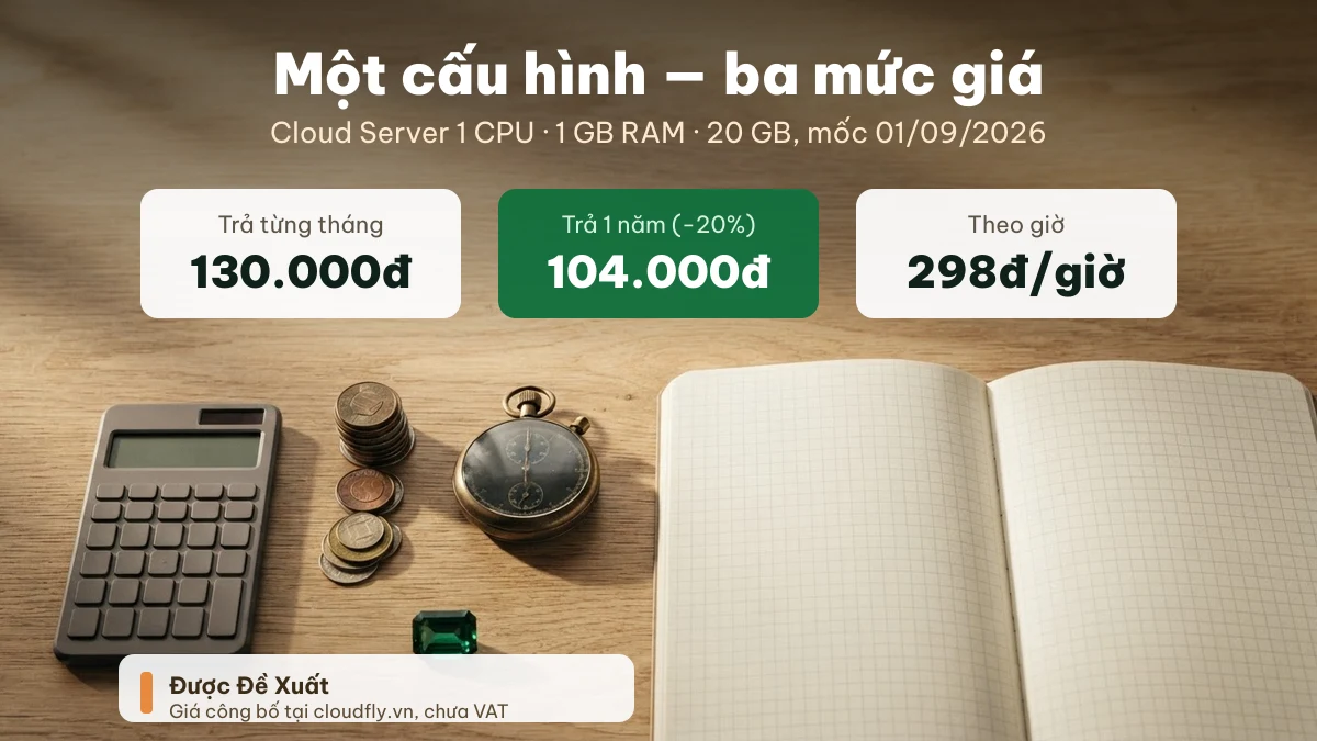 Bảng giá Cloud Server CloudFly 2026: 130.000đ trả tháng, 104.000đ trả năm, 298đ mỗi giờ